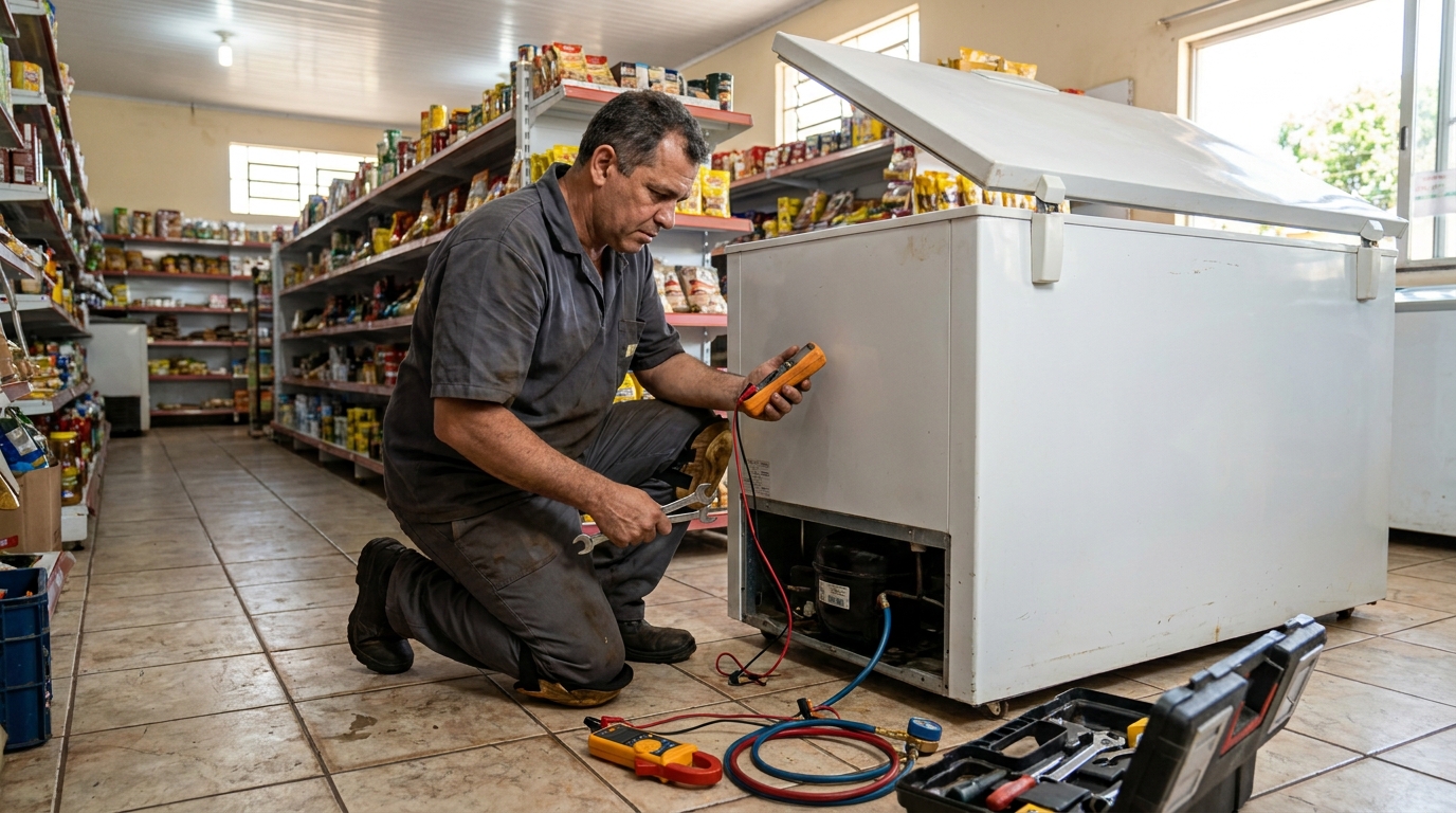 Troca de termostato de freezer em atendimento técnico em Porto Alegre‑RS